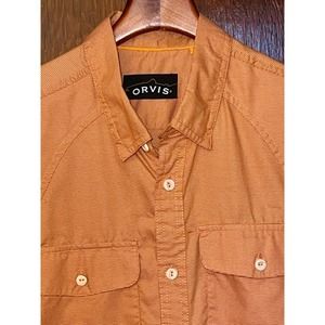 ORVIS ORANGE WHITE OUTDOOR GUIDE L/S SHIRT SIZE M DOUBLE CHEST POCKET